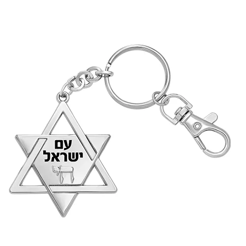 מחזיק מפתחות מגן דוד - 5 ס"מ - ניקל וזהב