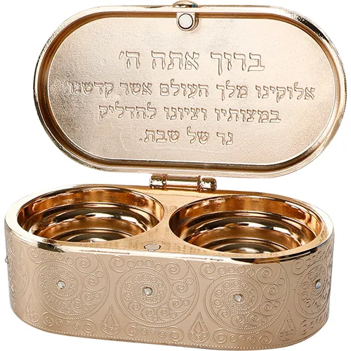 פמוטי נסיעה זהב בקופסא עם מכסה "פיליגרין" משובץ — תמונה 3