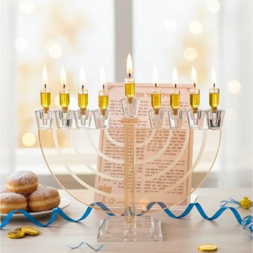 חנוכייה קריסטל מהודרת עם פלקטה 36X22 ס"מ — תמונה 2