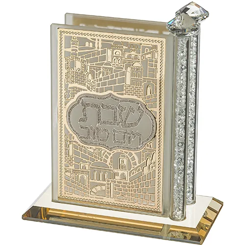 מעמד לגפרורים קריסטל עם פלקטות "ירושלים" 12X12 ס"מ