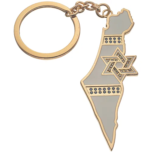 מחזיק מפתחות זהב בצורת מפת ישראל 5 ס"מ