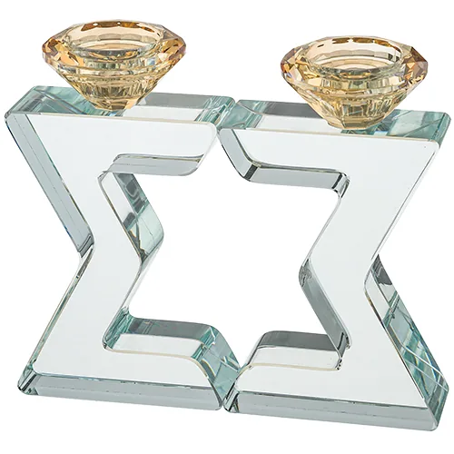 פמוטי קריסטל "מגן דוד" מהודרים 17 ס"מ — תמונה 1