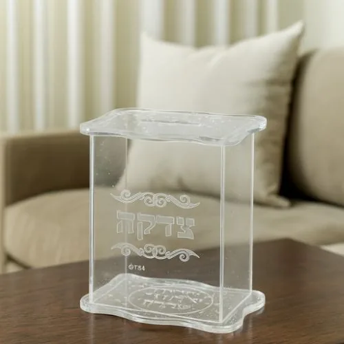 קופת צדקה מאקריליק נצנצים כסף 13x13 ס"מ — תמונה 2