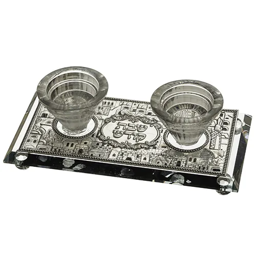 פמוטי קריסטל עם פלקטה הדלקת נרות "ירושלים" 19x1 — תמונה 1