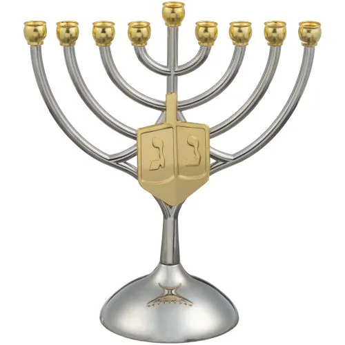 חנוכייה מתכת קנים זהב עם סביבון 18X16 ס"מ