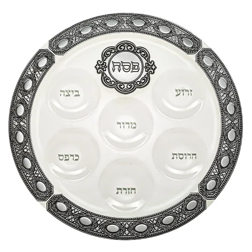 קערת זכוכית מהודרת לפסח עם פלקטה 40 ס"מ