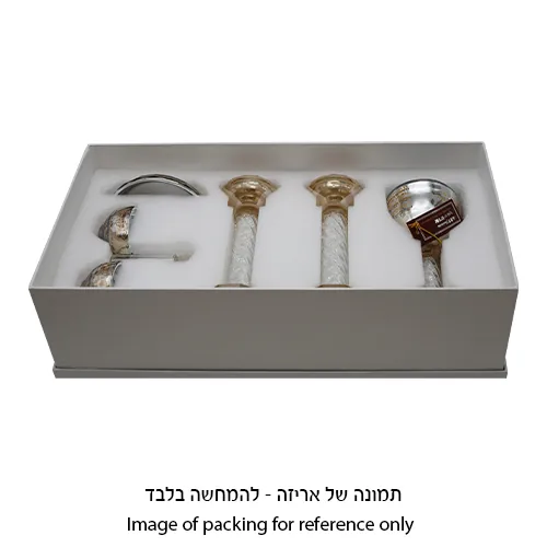 סט גביע קידוש + פמוטים + מלחייה מקריסטל עם אבנים כסף — תמונה 2