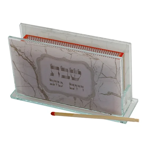 מחזיק גפרורים זכוכית עם הדפסה דגם שיש 12.5X7 ס"מ — תמונה 3