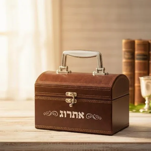 קופסא מהודרת לאתרוג דמוי עור עם ידית ומנעול 13X19 ס"מ — תמונה 2