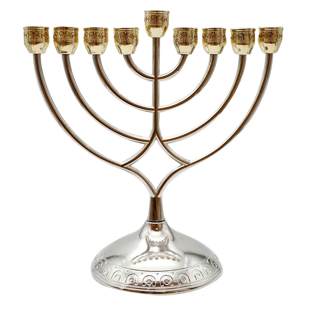 חנוכייה מתכת מהודרת עם קנים זהב 16X18 ס"מ