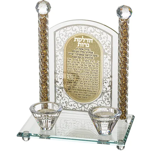 פמוטי קריסטל עם פלקטה הדלקת נרות "עיטורים" 24 ס"מ — תמונה 1