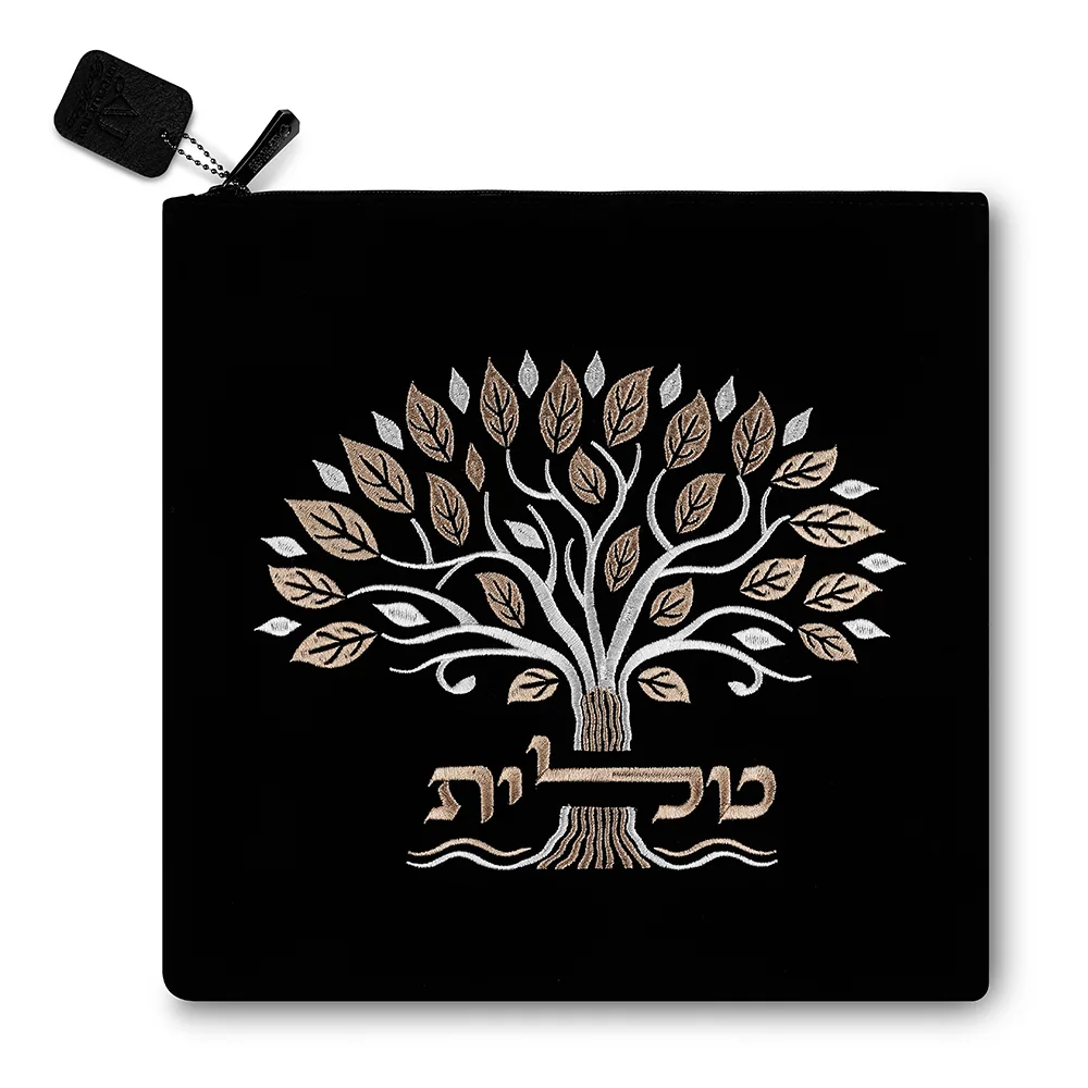 תיק טלית קטיפה שחור עם ריקמה 31.7X29.2 ס"מ