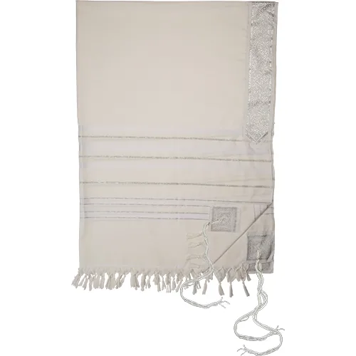 טלית "מופת" חתנים גודל 60 - 185x140 ס"מ פסים כס — תמונה 2