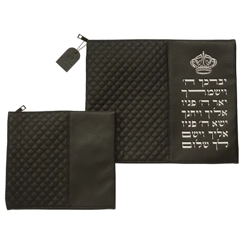 סט טלית תפילין דמוי עור שחור אותיות בולטות "ויברכך