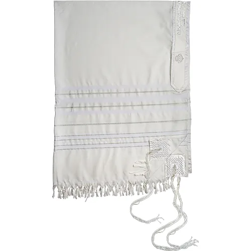טלית "מופת" חתנים גודל 70 - 185x150 ס"מ פסים כסף עם עטרה פיו — תמונה 2