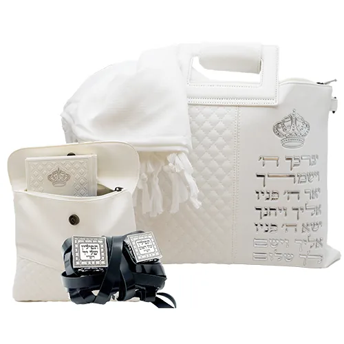 תיק מפואר לטלית דמוי עור אותיות בולטות "יברכך" כסף — תמונה 2