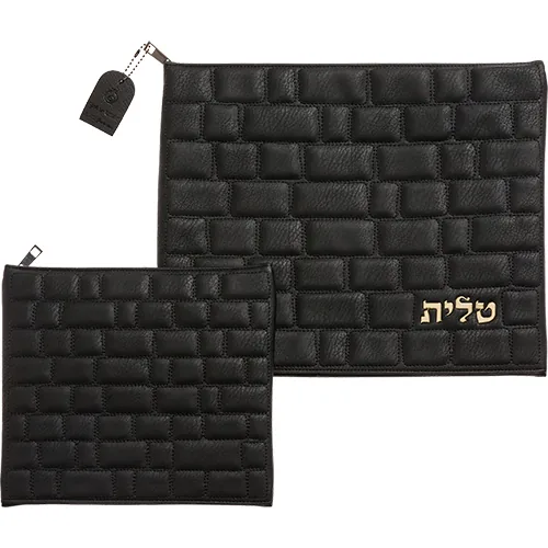 סט טלית תפילין דמוי עור "כותל" עם הבלטה "טלית" 36X29 ס"מ