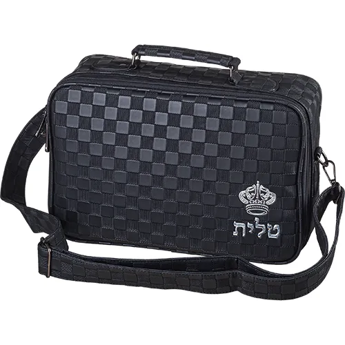 תיק טלית קטן גוון שחור פיו מפואר אותיות בולטות "כתר" 23X36 ס"מ
