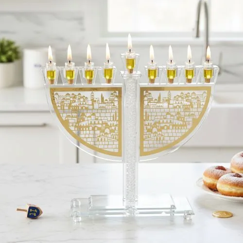 חנוכייה קריסטל מהודרת עם פלקטה 23 ס"מ — תמונה 2