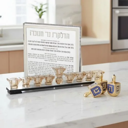חנוכייה קריסטל מהודרת זהב עם שחור 38X7 ס"מ — תמונה 2