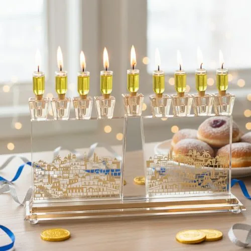 חנוכייה קריסטל מהודרת עם פלקטה 17X30 ס"מ — תמונה 2