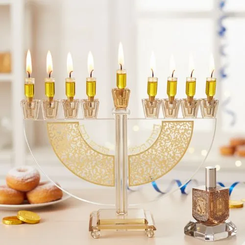 חנוכיה קריסטל עם פלקטה זהב 24X31 ס"מ — תמונה 2
