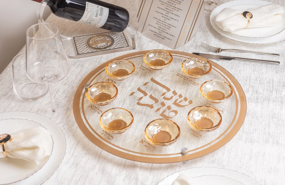 צלחת עגולה מהודרת לראש השנה מזכוכית וקריסטל 40 ס"מ — תמונה 2