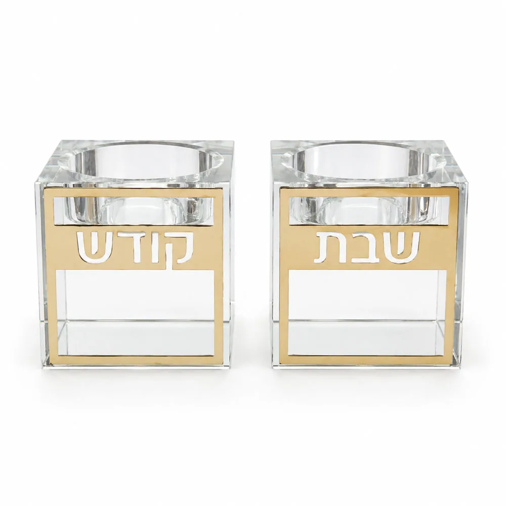 זוג פמוטי קריסטל מרובע עם פלקטה 5 ס"מ — תמונה 1
