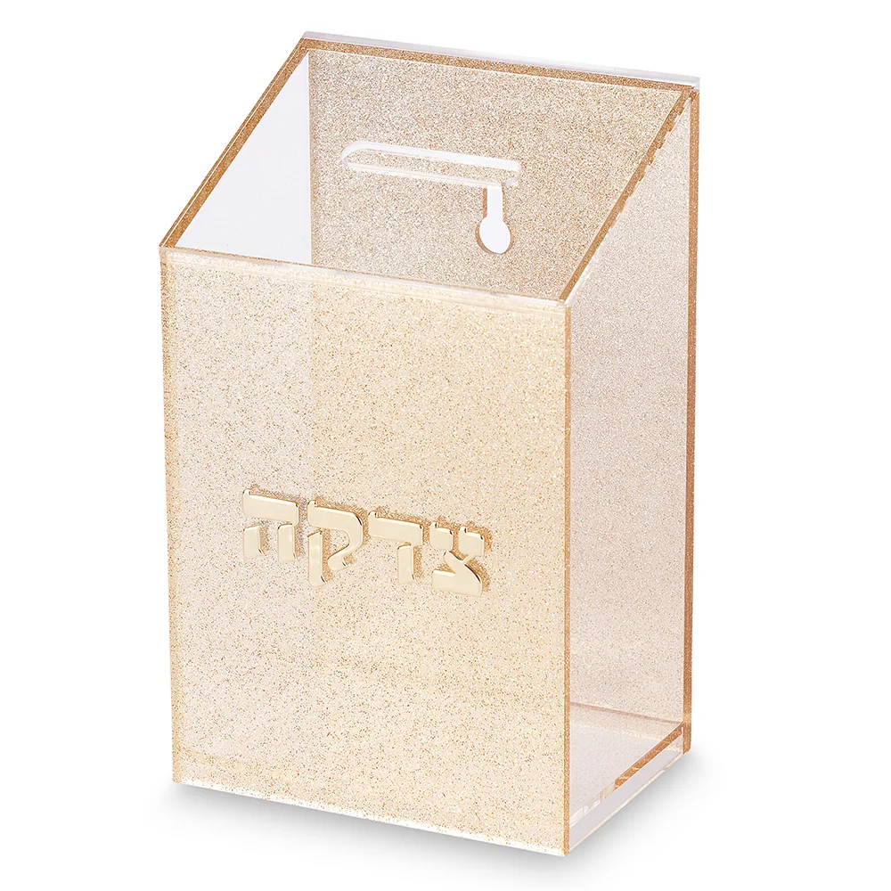 קופת צדקה פרספקס נצנצים זהב 16 ס"מ