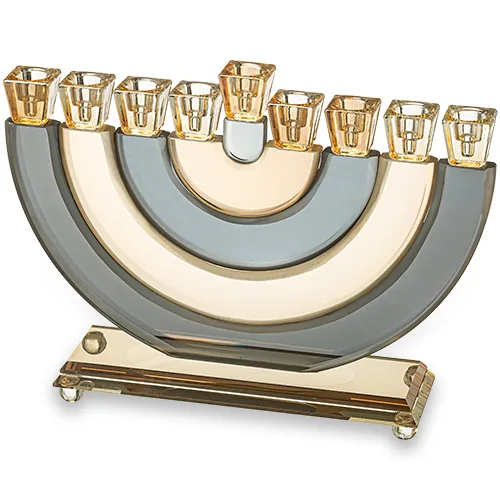 חנוכיה קריסטל גוף פסים חצי עיגול שחור זהב 21