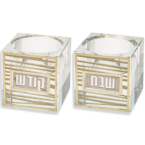 פמוטי קריסטל עם פלקטה "פסים" 5 ס"מ — תמונה 1