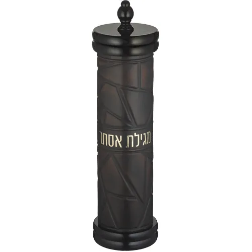 בית מגילה אשכנזי עץ + קוטר 9 ס"מ אקריליק עם פלקטה עבור קלף 25 ס"מ