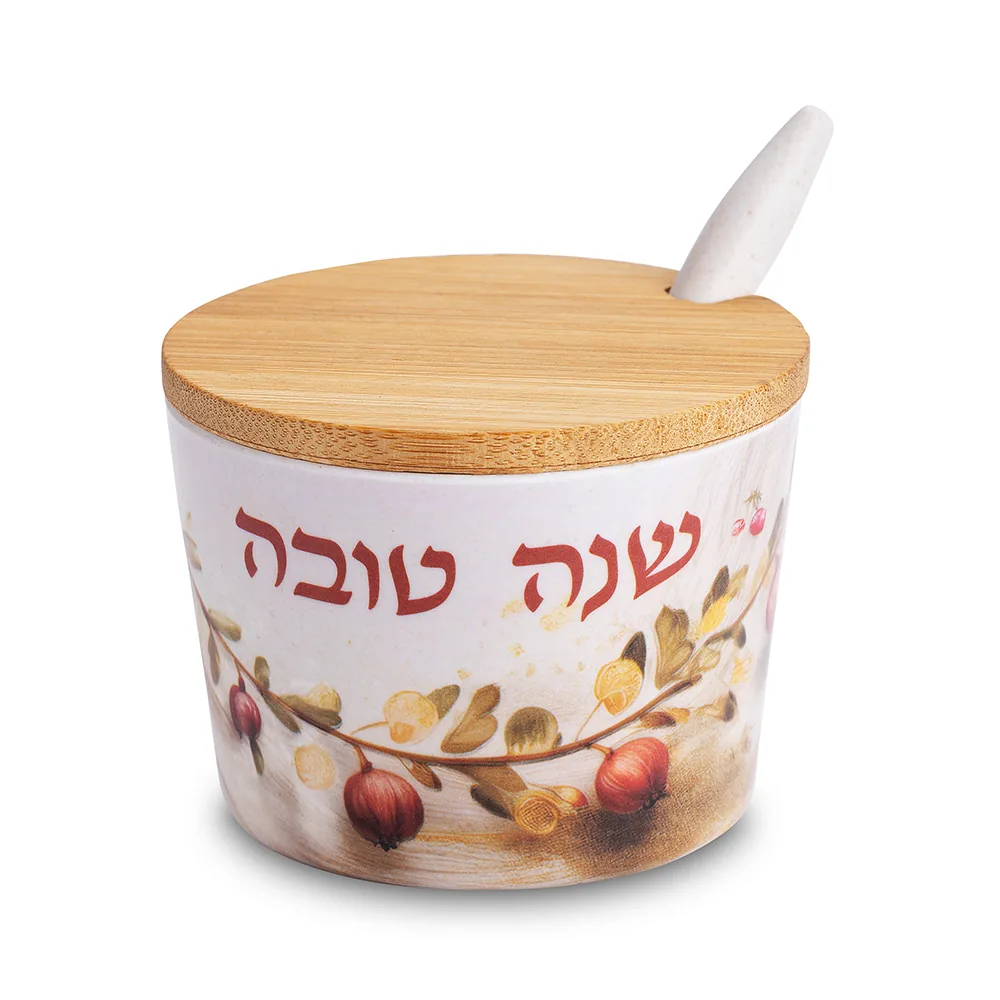 כלי לדבש "במבוק טבעי" "שנה טובה" 6.5 ס"מ