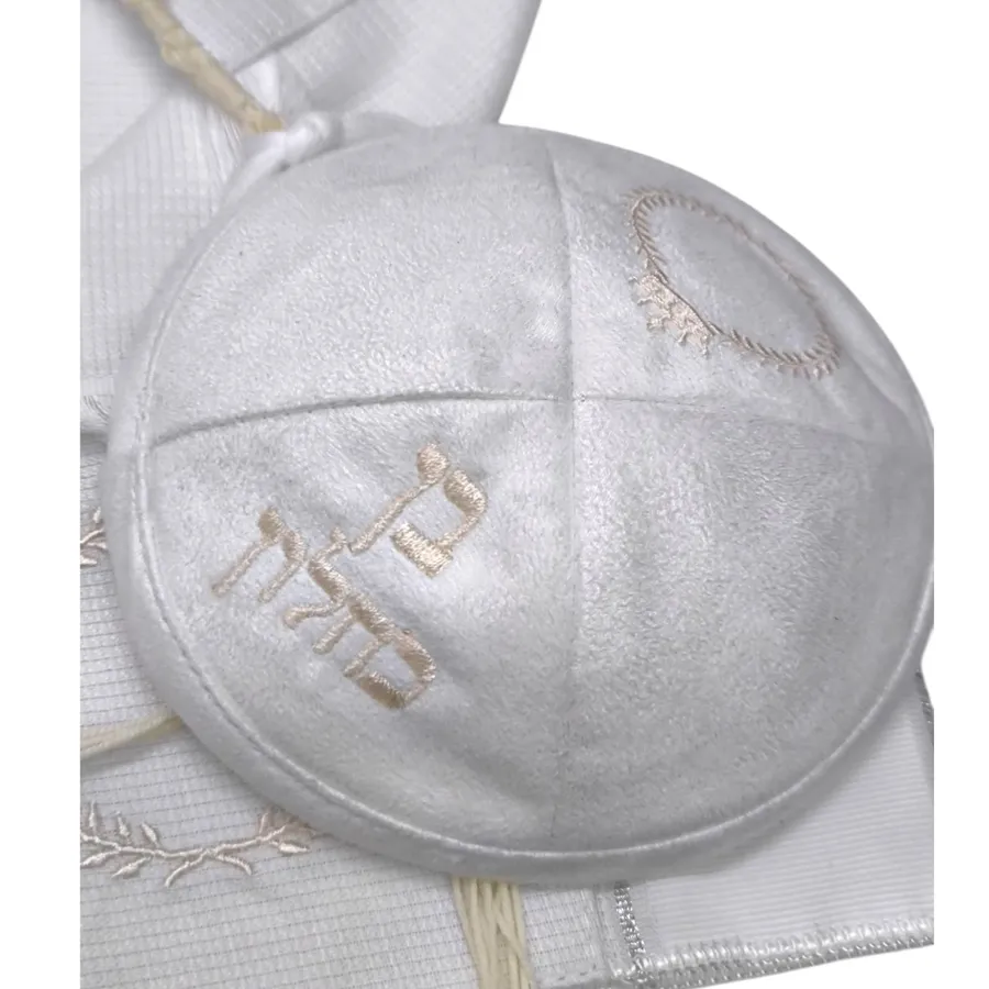 סט חלאקה קלאסי דגם פרי רקמה בצבע שמנת — תמונה 3