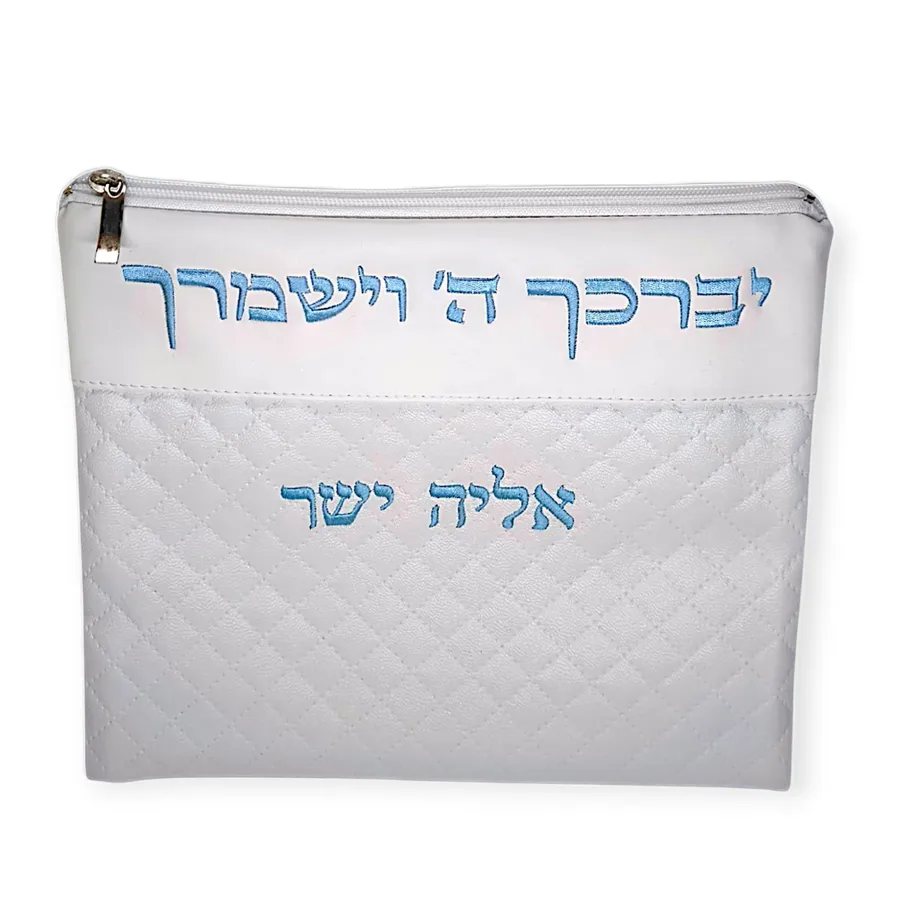 כיסוי לטלית חלאקה לבן רקמה שחורה — תמונה 3