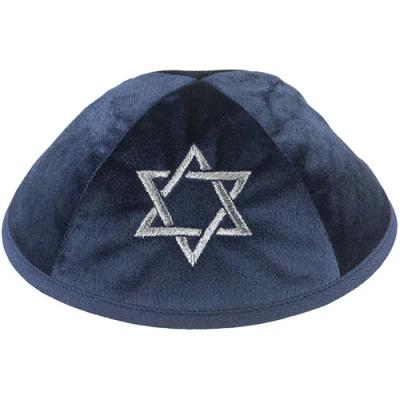 כיפה קטיפה "ארט-מן" עם ריקמה מגן דוד גודל 4 - כחול כהה