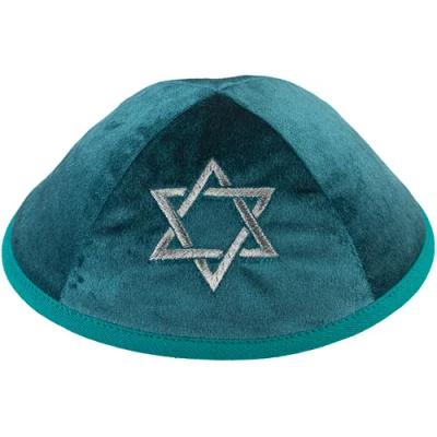 כיפה קטיפה "ארט-מן" עם ריקמה מגן דוד גודל 4 - ירוק