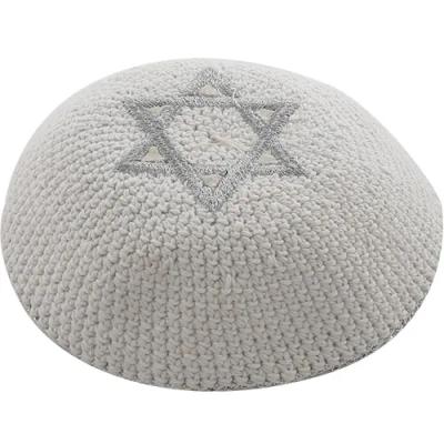 כיפה סרוגה רקמה מגן דוד בכסף 16 ס"מ