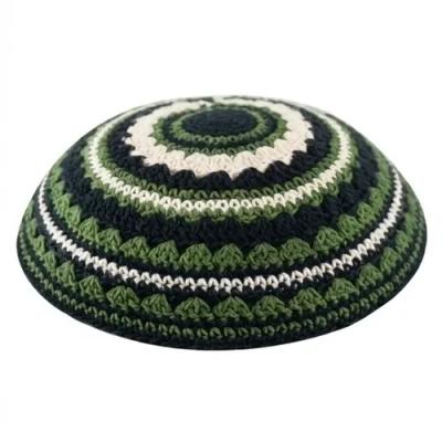 כיפה סרוגה שטיח 20 ס"מ שחור בז וירוק זית