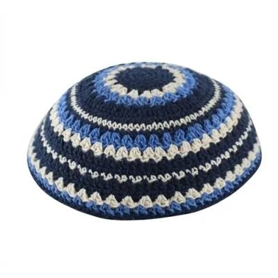 כיפה סרוגה שטיח 18 ס"מ כחול כהה כחול בהיר ובז