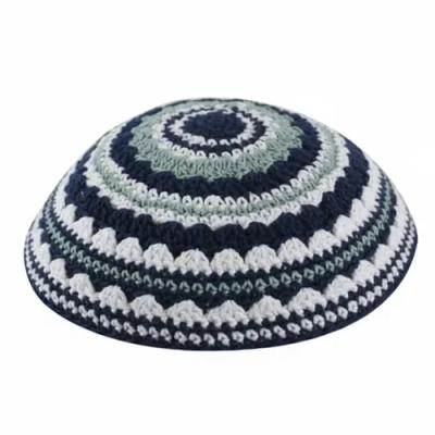 כיפה סרוגה שטיח 18 ס"מ כחול ירוק בהיר ולבן