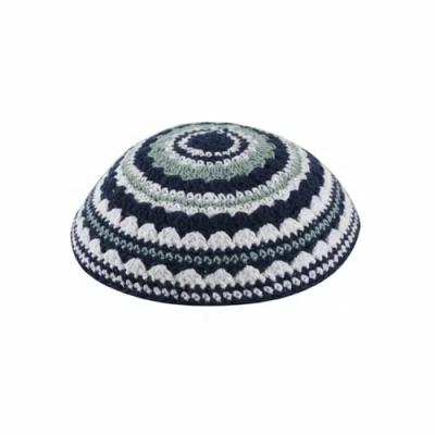 כיפה סרוגה שטיח 20 ס"מ כחול ירוק בהיר ולבן