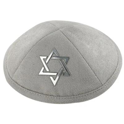 כיפה אולטרא סוויד אפור 19 ס"מ "מגן דויד" כסף ומקום
