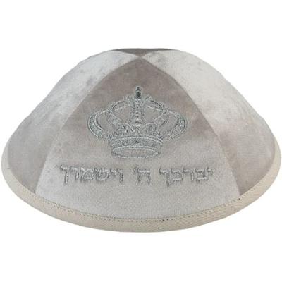 כיפה קטיפה "ארט-מן" עם ריקמה יברכך גודל 4 - פנינה
