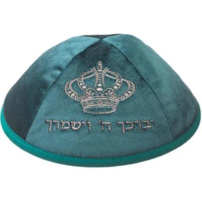 כיפה קטיפה "ארט-מן" עם ריקמה יברכך גודל 4 - ירו