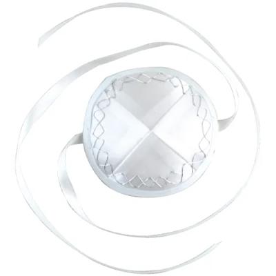 כיפה סטן לבנה לתינוק 9 ס"מ עם עיטור כסף מסביב ע