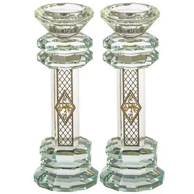 זוג פמוטי קריסטל עם פלקטה "עיטור" 19.5 ס"מ