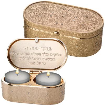 פמוטי נסיעה זהב בקופסא עם מכסה "פיליגרין" משובץ
