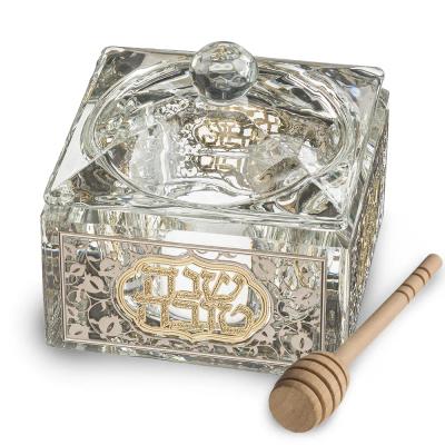 כלי מהודר לדבש מקריסטל עם פלקטה 7x7 ס"מ