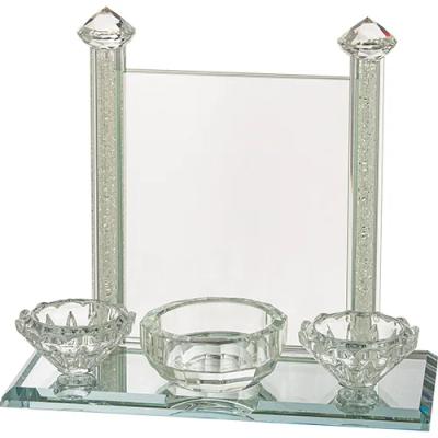 פמוטי קריסטל מהודרים עם נר זיכרון 20X21 ס"מ